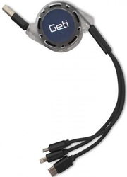 Kabel GETI GCU 01 USB 3v1 černá samonavíjecí